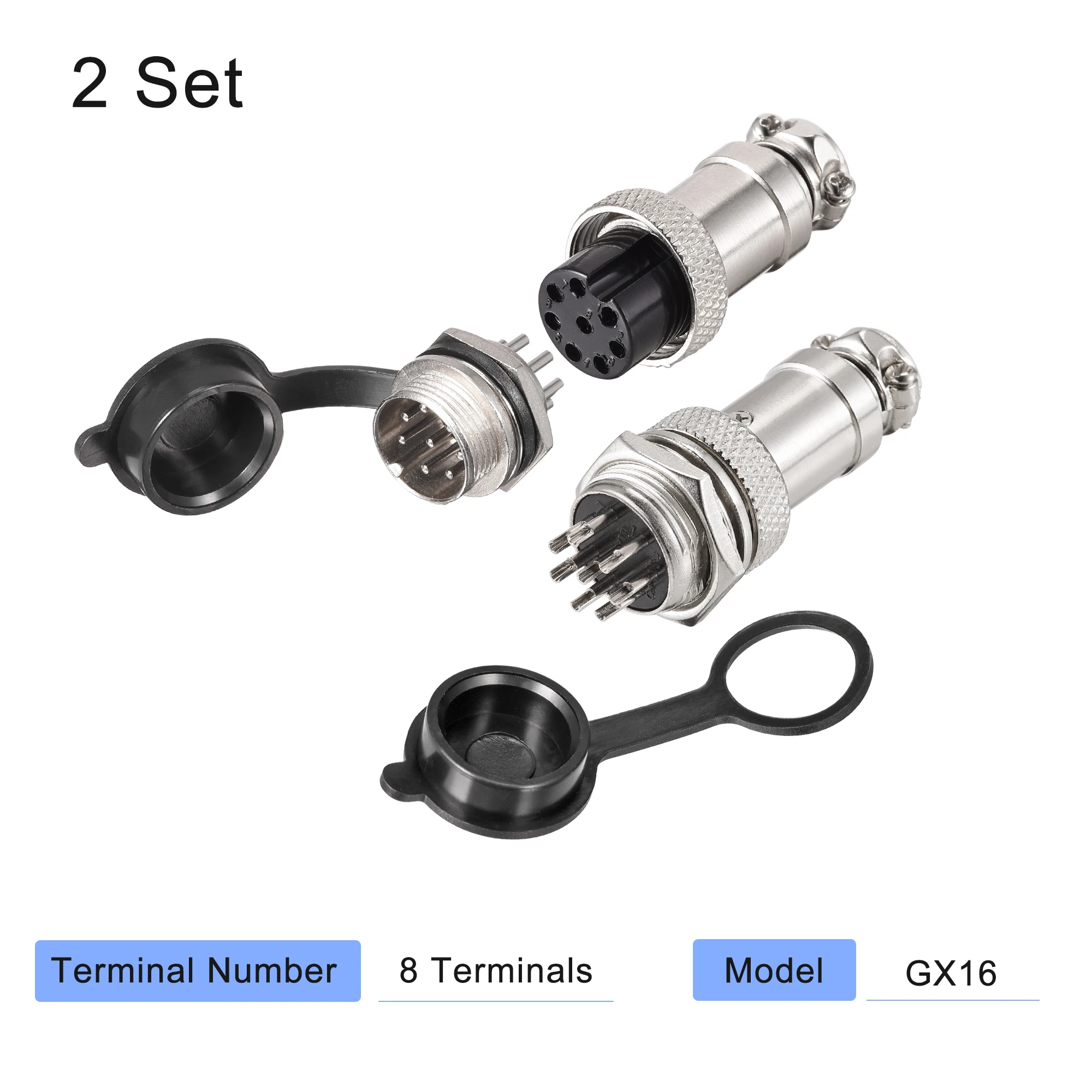 

Uxcell 16mm 8 Terminals 5A 250V GX16 Aviation Connector with Plug Cover 2 Set