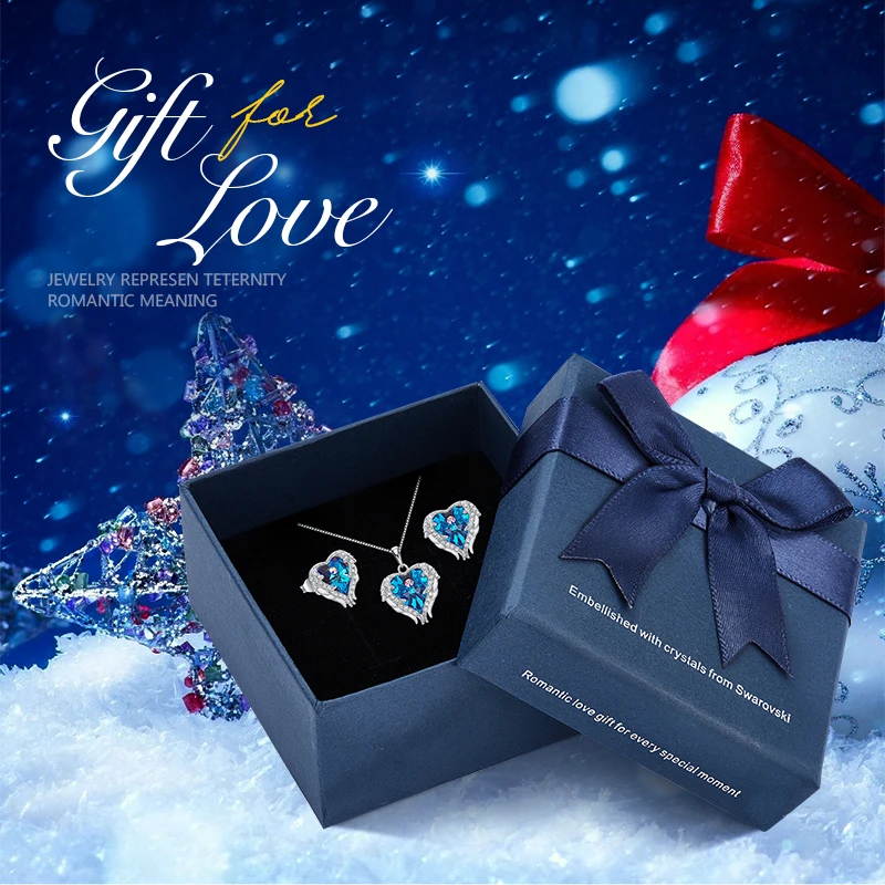 Blue Set plus box CDE 925 стерлингового серебра Женские Ювелирные наборы украшенные кристаллами комплект женского ожерелья Угол Сердце Ювелирные наборы - Цвет камня: Blue Set plus box
