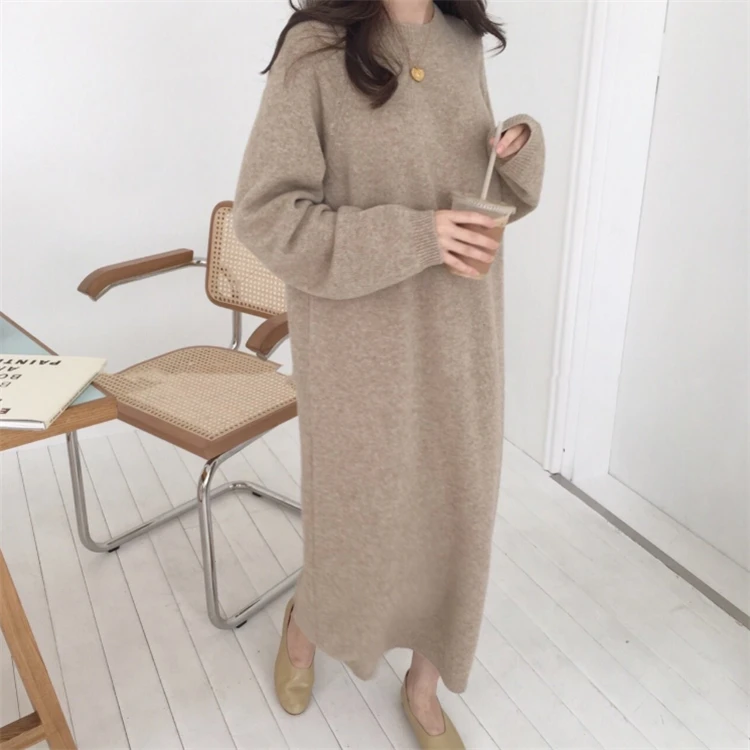

New Autumn Sweater Women Dress Winter Long Sleeve Sweaters Knitted Dresses Womens Warm Loose Maxi Oversize Knitting Robe Vestido