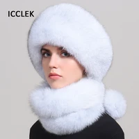 womens real fox fur hat scarf mongolian bomber hat ladies winter warm fox fur earflap caps russia winter real fur hat