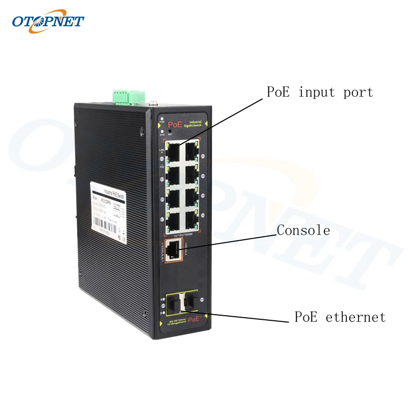 Managed Industrial 10 Port  POE Switch 802.3af/at 10/100/1000M 8* POE Ports  + 2 * SFP ports