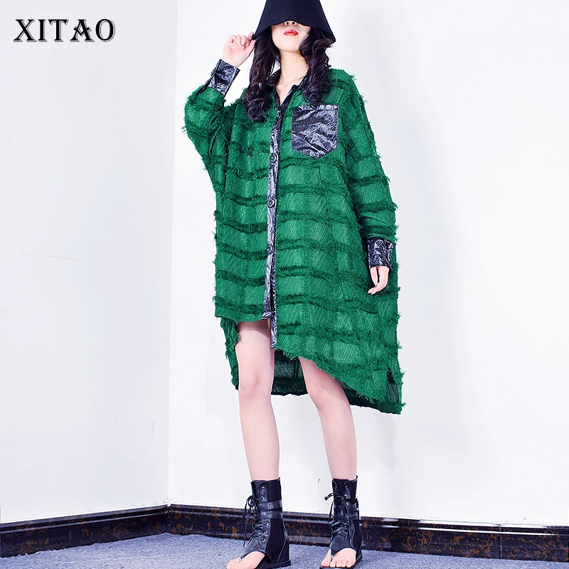 

Женская винтажная рубашка XITAO, длинная рубашка большого размера с кисточками и длинным рукавом, неравномерная свободная уличная одежда GCC2219
