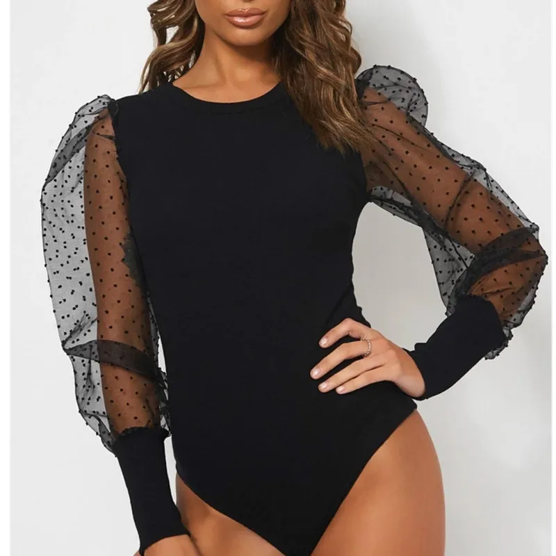 

Женское облегающее боди с длинным рукавом и круглым вырезом