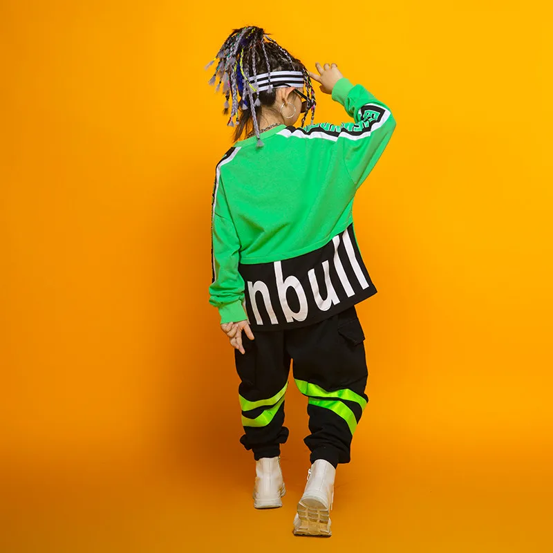 

Orange Green White Loose Sportswear Top For Girls