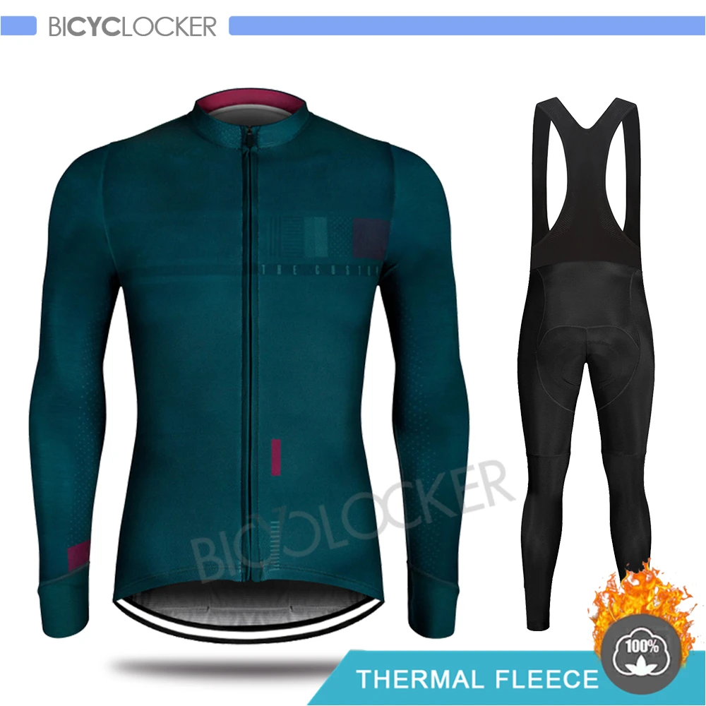 Bib Cycling Set Профессиональная команда, одежда для велоспорта, зимняя куртка, Мужская футболка с длинным рукавом, комплект, Ropa De Ciclismo Invierno Hombre, термо флис - Цвет: Bib Cycling Set