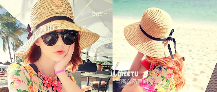 

2021 Fashion Summer Bow Knot Straw Hat Women Wide Brim Girls Outdoor Beach Cap Anti-UV Protection Foldable Sun Hats For Ladies