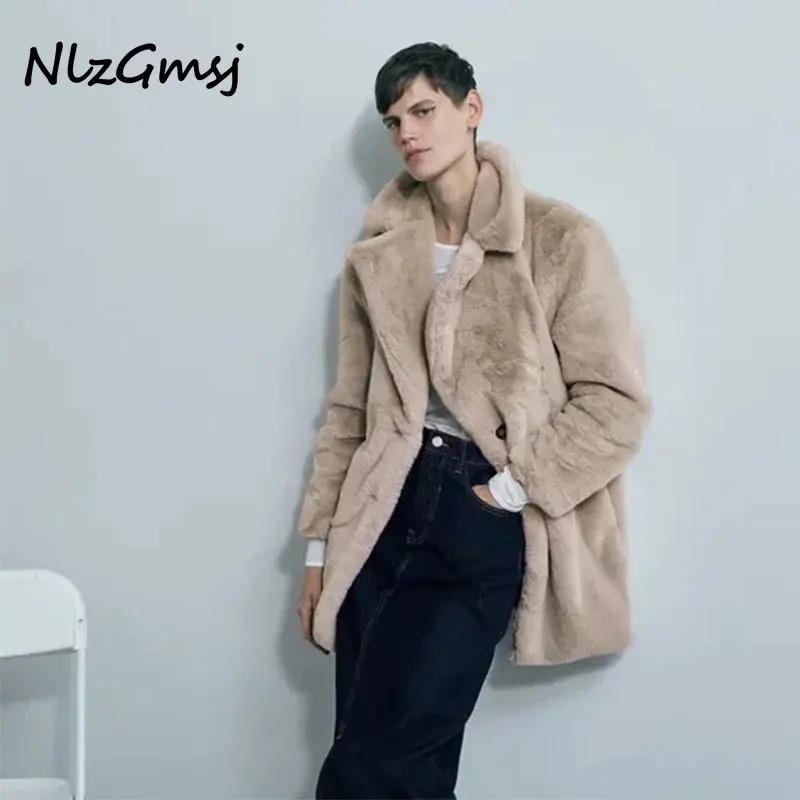 

Женское пальто из искусственного меха Nlzgmsj, коллекция 2021 года, осенне-зимняя плюшевая теплая мягкая верхняя одежда, элегантное облегающее п...
