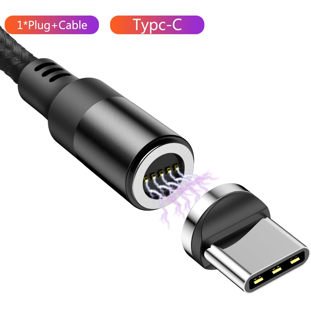 Магнитный Micro USB кабель для iPhone samsung Xiaomi 3A Быстрая зарядка данных провод шнур магнитное зарядное устройство usb type C кабель для мобильного телефона - Цвет: Black Type C Cable