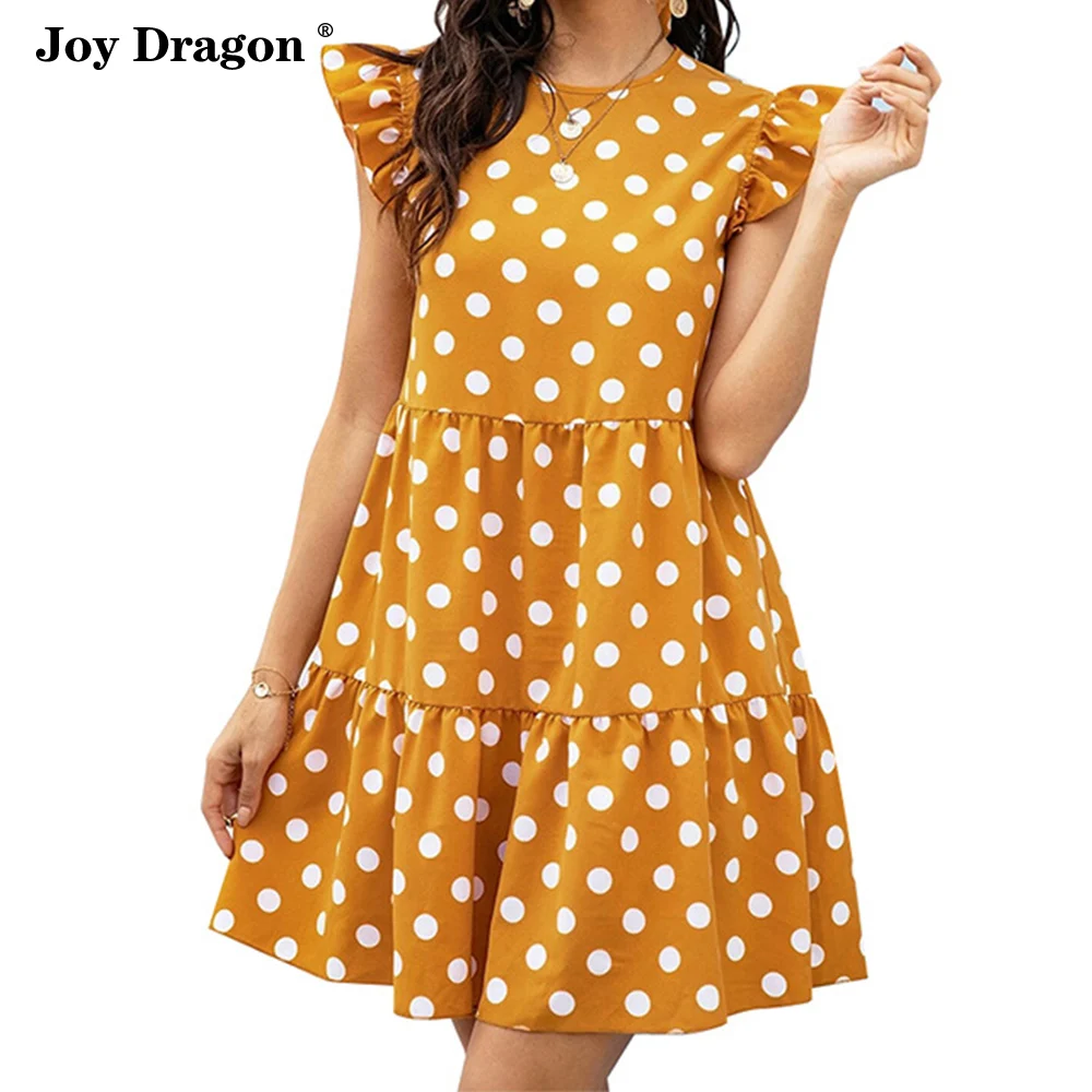 Женское летнее платье в горошек с рисунком листьев лотоса|Женские платья| |