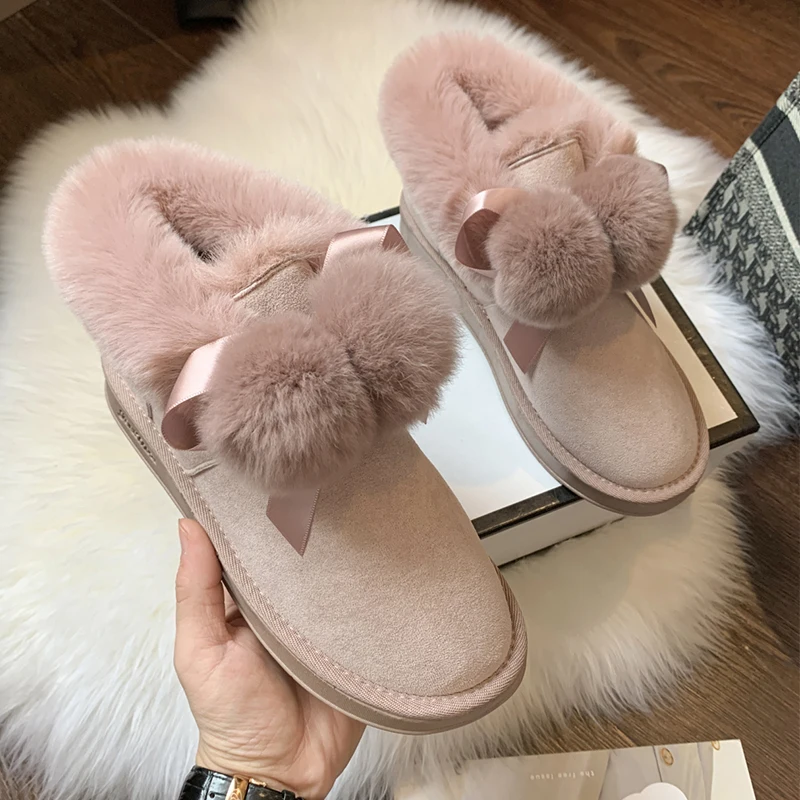 

2021 New Winter Snow Boots Short White Fashion Warm Fur Boots For Women Pink Black Ankle Boot Flats Platform Ladies Shoes Fluffy