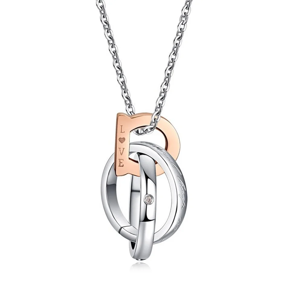 

2021 New Japan and South Korea Fashion Trend Unisex Party Gift Couple LOVE Three Ring Pendant Titanium Steel Letter Necklace