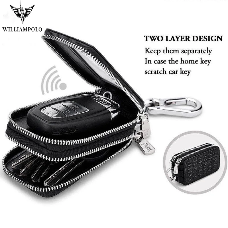 

Key Car Holder Key Case Genuine Leather Crocodile Pattern Design Fashion Unisex Double Zipper Keys Bag With Rings Pl281