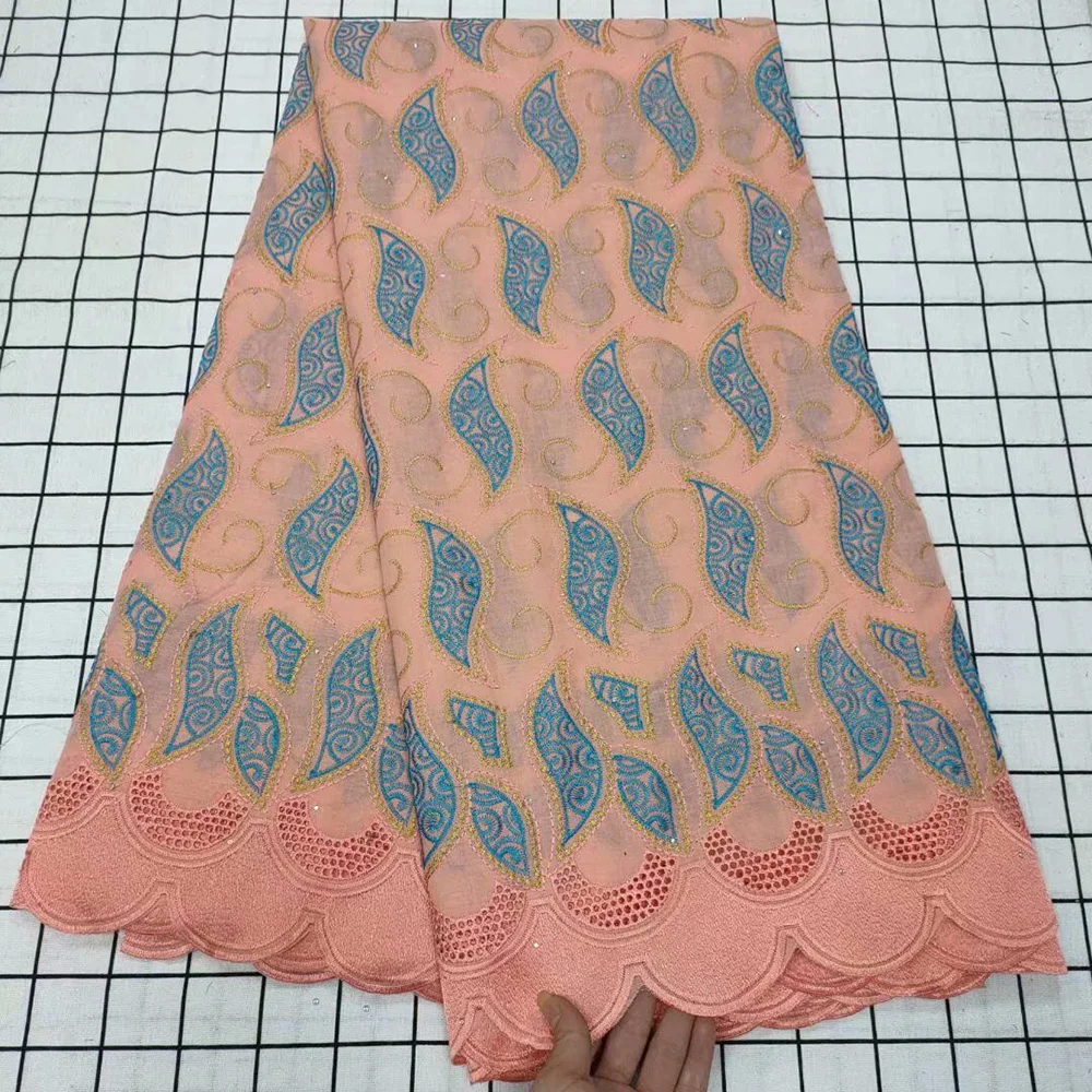 

Swiss Voile Lace with stones TYS33 double-colors pattern Good quality Dry Lace Fabric Hollowed out design 100% Cotton fabric