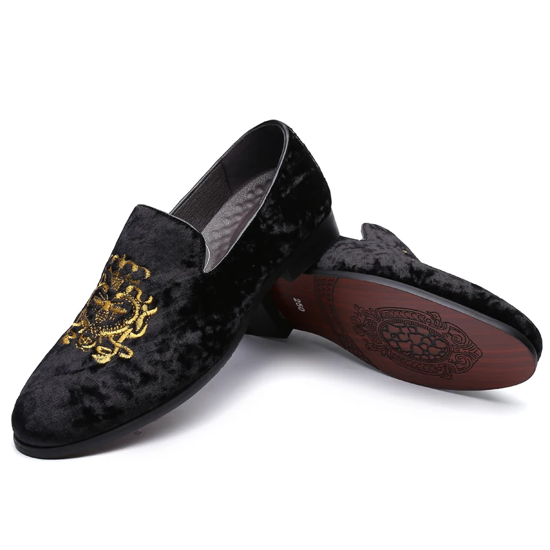 Men's Suede Soft Penny Loafers Embroidered Design Flat Slip-On Formal Men's Velvet Loafer Dress Shoes Size 6~13 chaussure homme