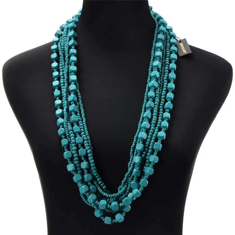 Деревянные бусы ручной работы Многослойное ожерелье 7 цветов длинное массивное s