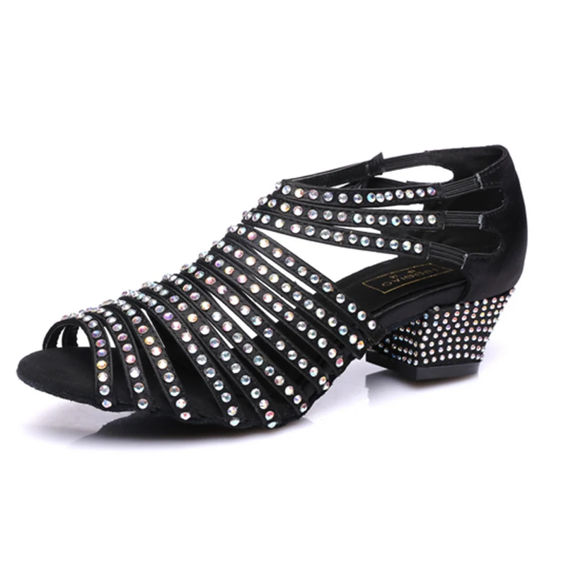 

Women Rhinestone Ballroom Dancing Shoes for Girls Black Bachata Salsa Dance Shoes Women Soft Bottom Latino Shoes Heel 5cm-10cm
