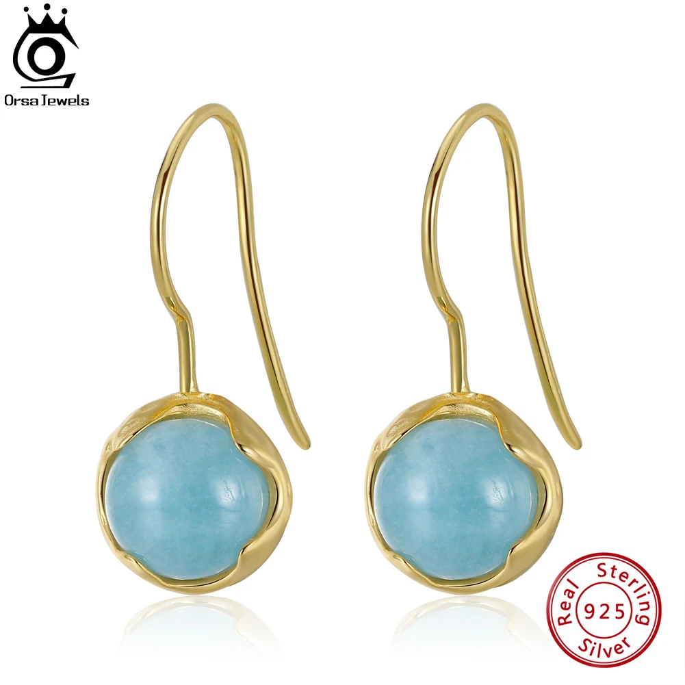 

ORSA JEWELS 100% Genuine 10mm Natural Aquamarine Handmade Gemstone Women's Dangle Earrings 925 Silver Wedding Jewelry Gift GME06