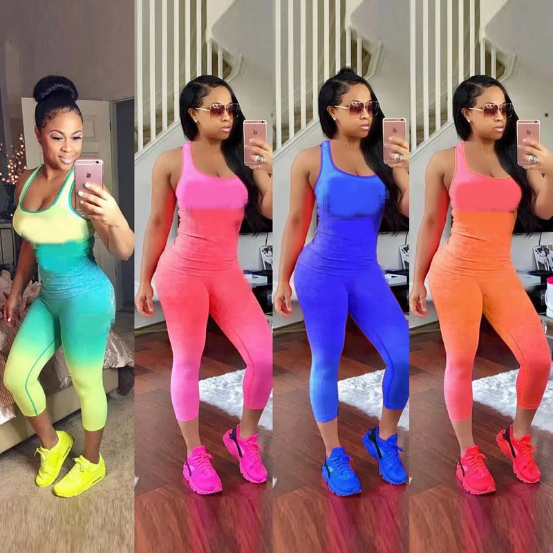 

Casual Round Neck Sleeveless Vest Fashion Sports Suit Cropped Pants Women