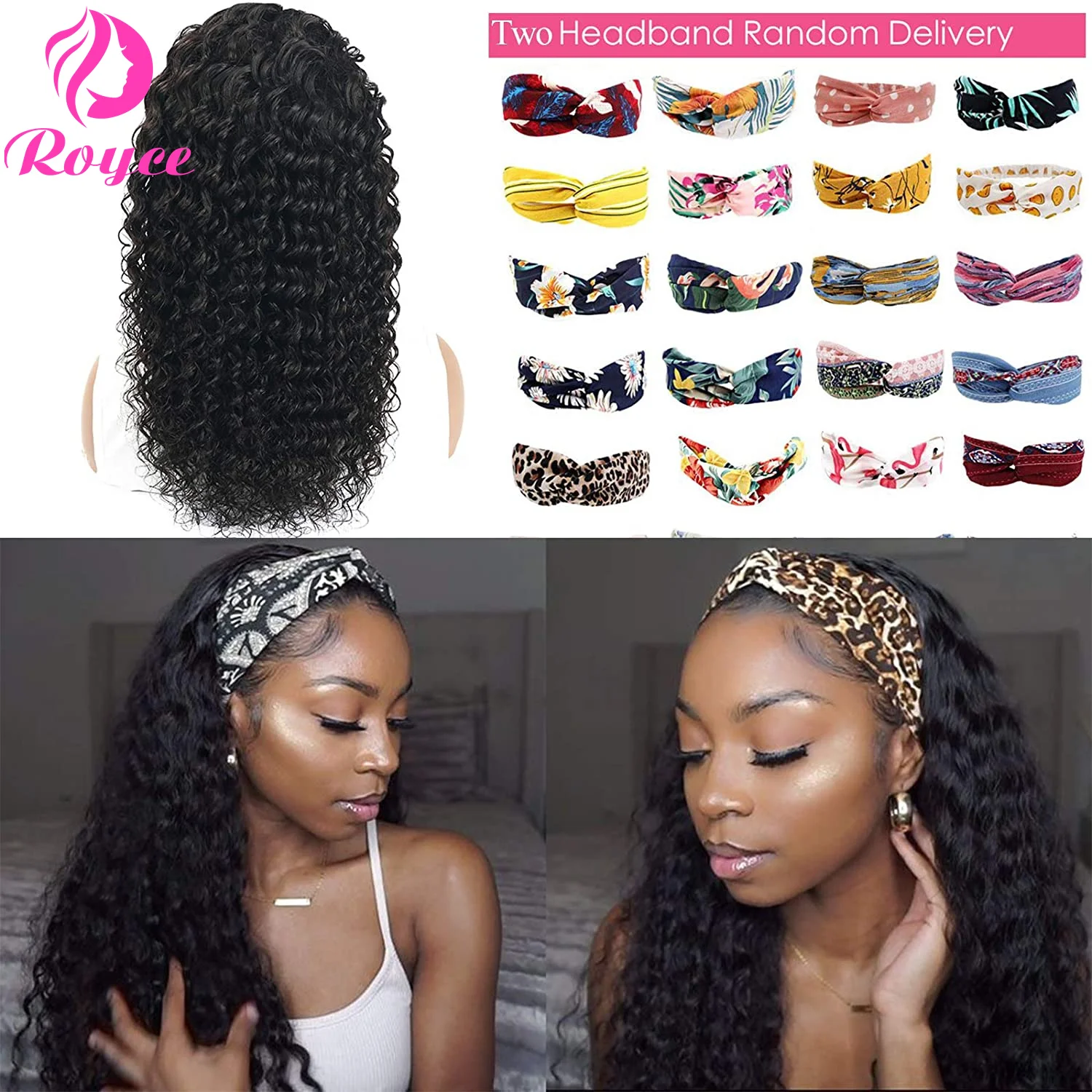 

Cheap Glueless Afro Kinky Curly Silk Headband Wig Human Hair Wigs For Black Women Brazilian Scarf Wig Machine Made Headband Wig