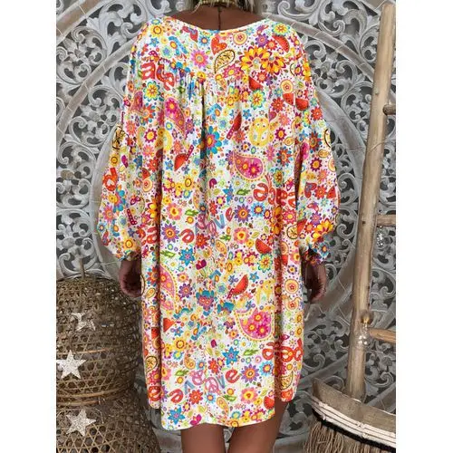 

2019 Autumn Women C Floral Cotton Boho Dress 2019 Spring Autumn Floral Long Sleeve Loose Party Boho Femmes Dress Tops S-3XL