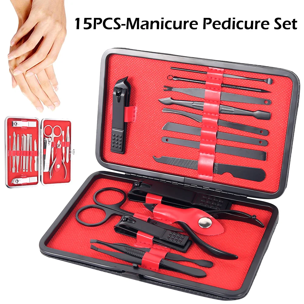 15 шт. маникюрный педикюрный набор из нержавеющей стали ножницы для ногтей пинцет