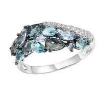 silver rings for women genuine shimmering blue stone cubic zirconia trendy luxury fine jewelry