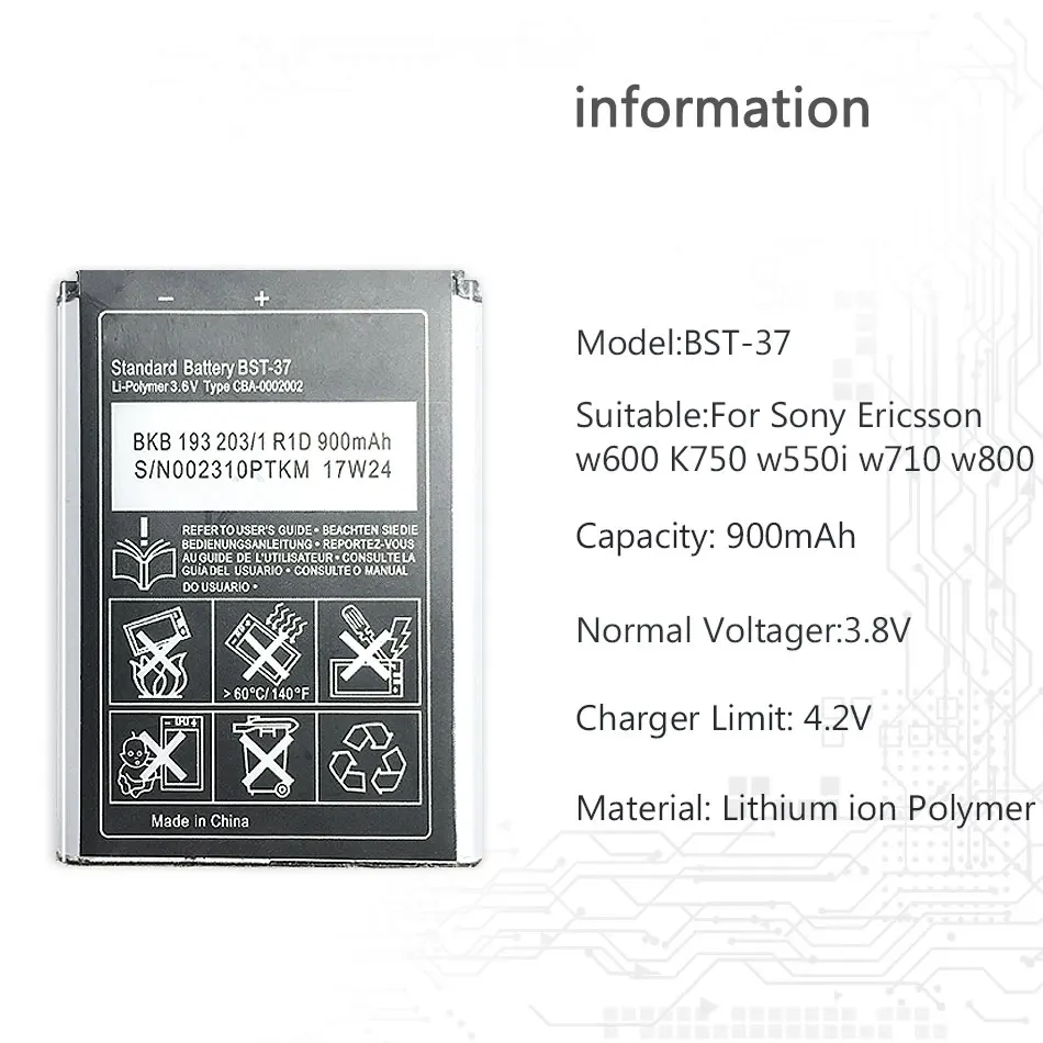 Сменный аккумулятор для Sony W810C W700C W710C K750C K610 W800 W810 W550C BST 37 900 мАч|Аккумуляторы