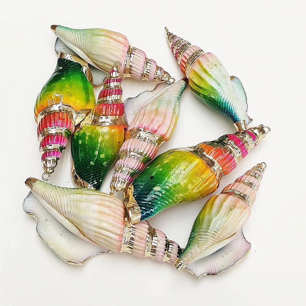 

5pcs Natural Conch Shell Multicolor Gold Gilt Edge Small Pendant for Charms Women Jewelry Making DIY Necklace Choker Accessories