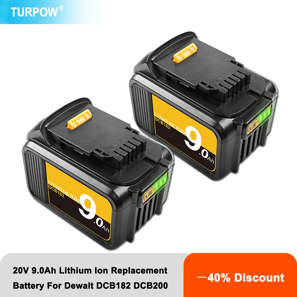 

Turpow 18V 20V Max XR 9.0Ah Lithium Ion Replacement Battery For Dewalt DCB200 DCB203 DCB204 DCB184 DCB181 DCB182 Battery 9000mAh