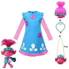 Purim Детские костюмы для девочек платья Мак тролли костюм платье для девочек костюмы на Хэллоуин для детей карнавальное платье парик для девочки