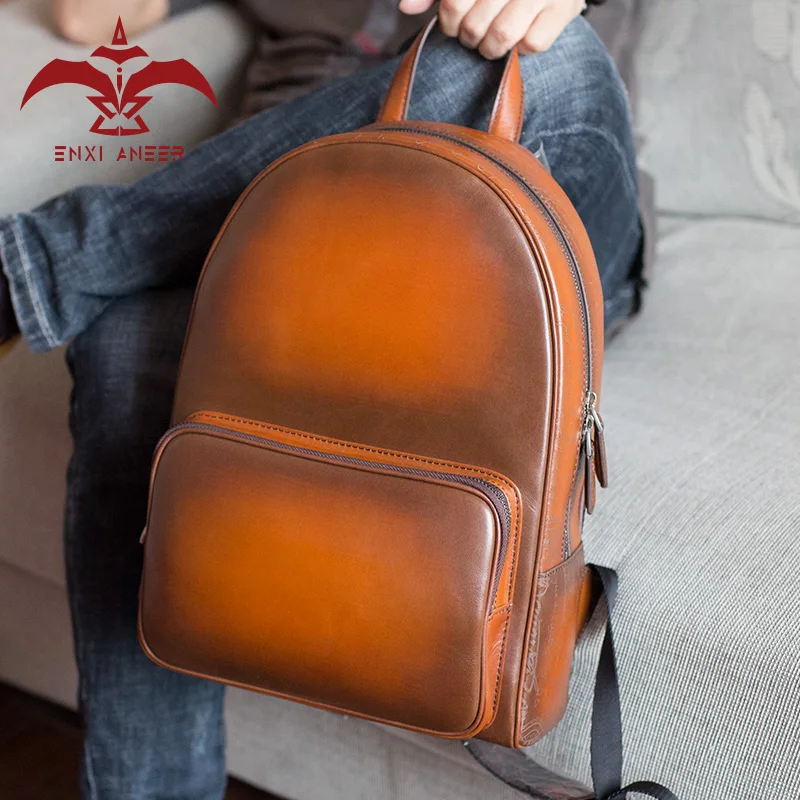 ENXI ANEER 618 распродажа кожаный рюкзак Pюкзак в патине оранжевый/синий/темно-синий
