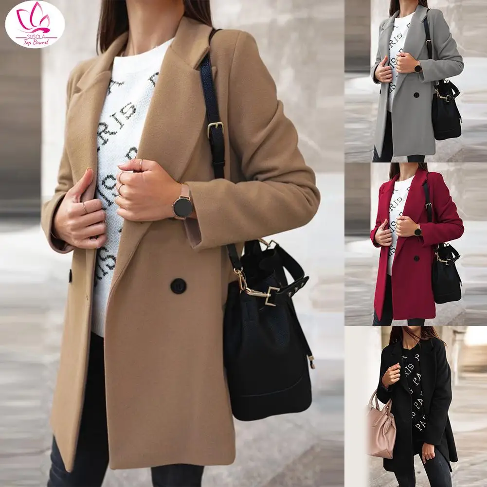 

Women Coats and Jackets 2021 Plus Size 5XL Women Autumn Winter Fashion Wide Lapel Double-line Buttons Warm Coat Outwear Overcoat