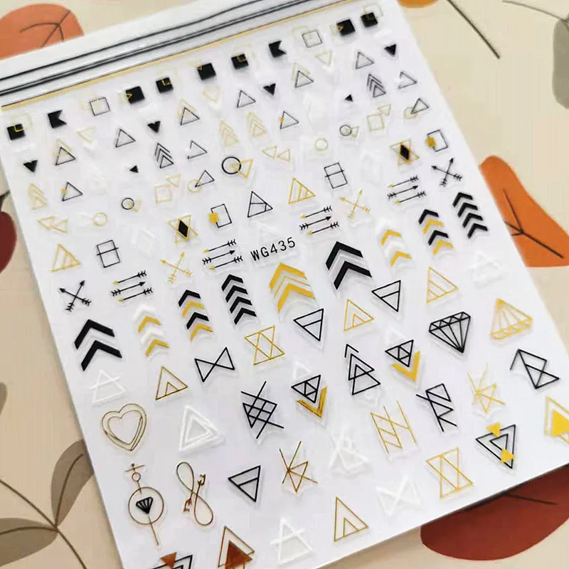 

Newest Geometry Design 3D Self Adhesive Decal Template DIY Decoration Tools Nail Stickers WG435