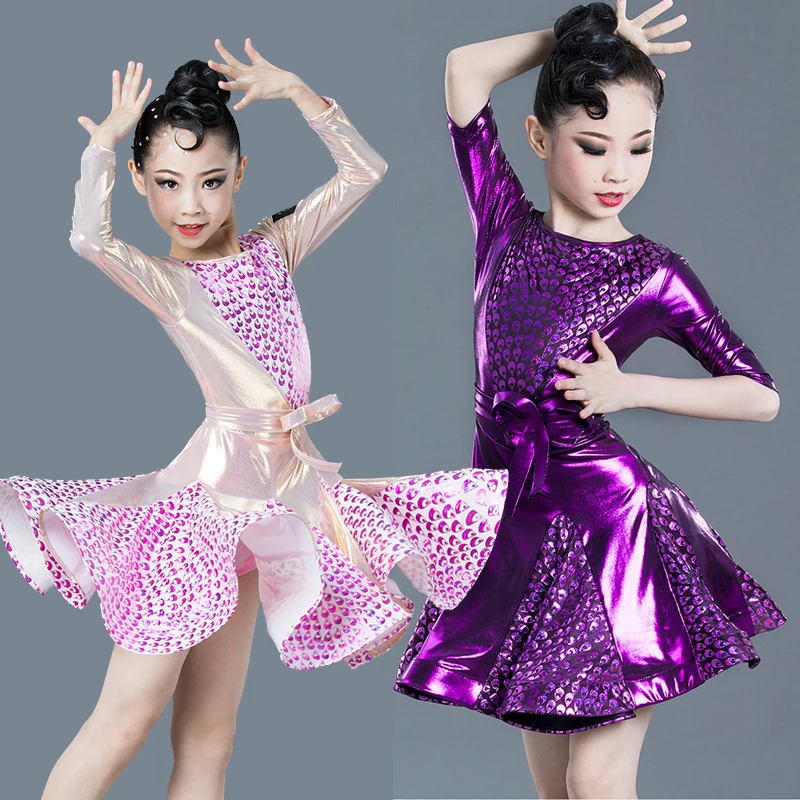 

New Bright Satin Ballroom Latin Dance Dress Girls Practice Clothes Stage Performance Clothing Children'S Samba Dresses DL4258
