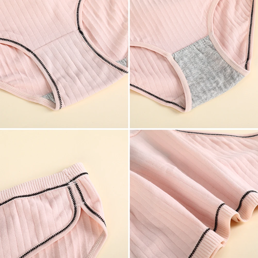 

AIJOLEN Oversize Threaded Cotton Women's Underpants Side Slits Solid Color Underwear Breathable Simple Cute Briefs Panties