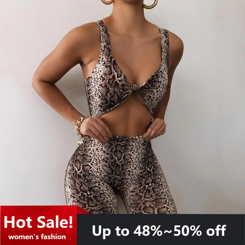 

Женский Облегающий комбинезон с V-образным вырезом, со змеиным принтом