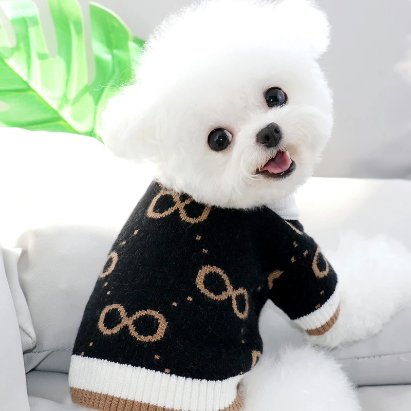 Black Dog Clothes Knitted Puppy Sweater Poodle Schnauzer Soft Winter Clothes Teddy Open Sweater Bichon Warm Clothes