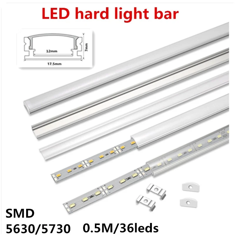 

12VDC 50cm 20inch LED cabinet light, 5630 36 led /0.5m flat U-shaped led rigid light bar Transparent / Milky cover