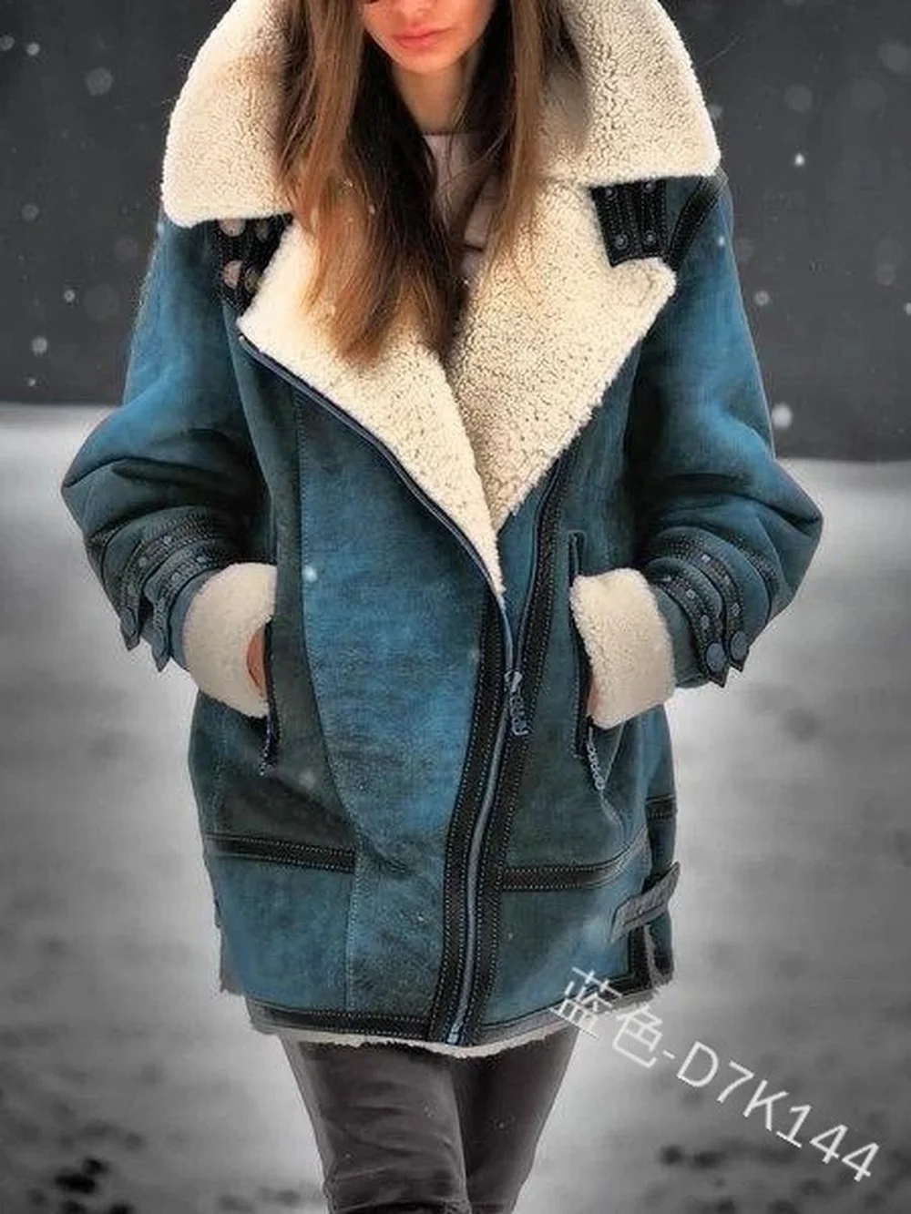 

Winter Jacket Women 2021 Retro Lapel Fur Integrated Loose Long Sleeve Jacket Zipper Long Jacket Fashion Woman Parkas