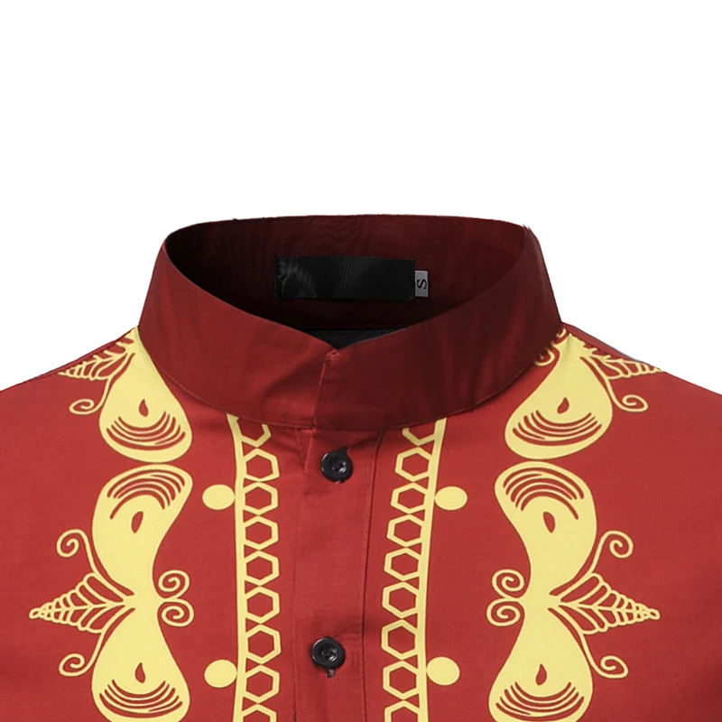 

Autumn winter 2020 national long style printe long-sleeve shirt Korean jacket Youth casual stand collar wild shirt chemise homme