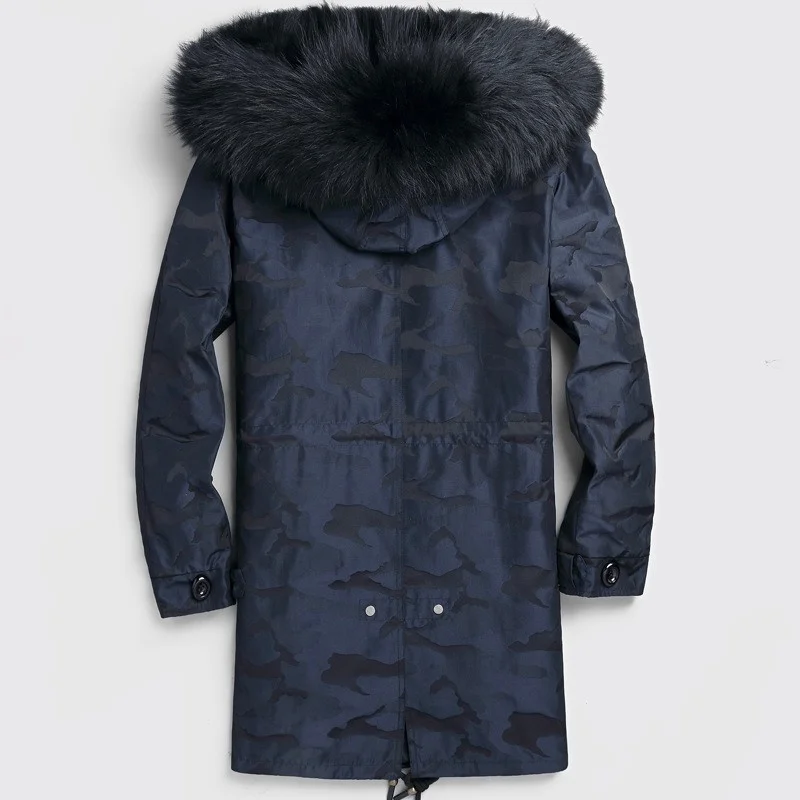 Новая зимняя мужская парка из натурального меха енота средней длины пальто с