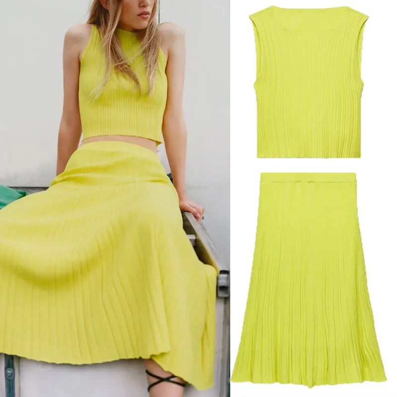 

Женская трикотажная Юбка-миди Za, элегантная плиссированная юбка в рубчик с высокой талией, на лето, 2021