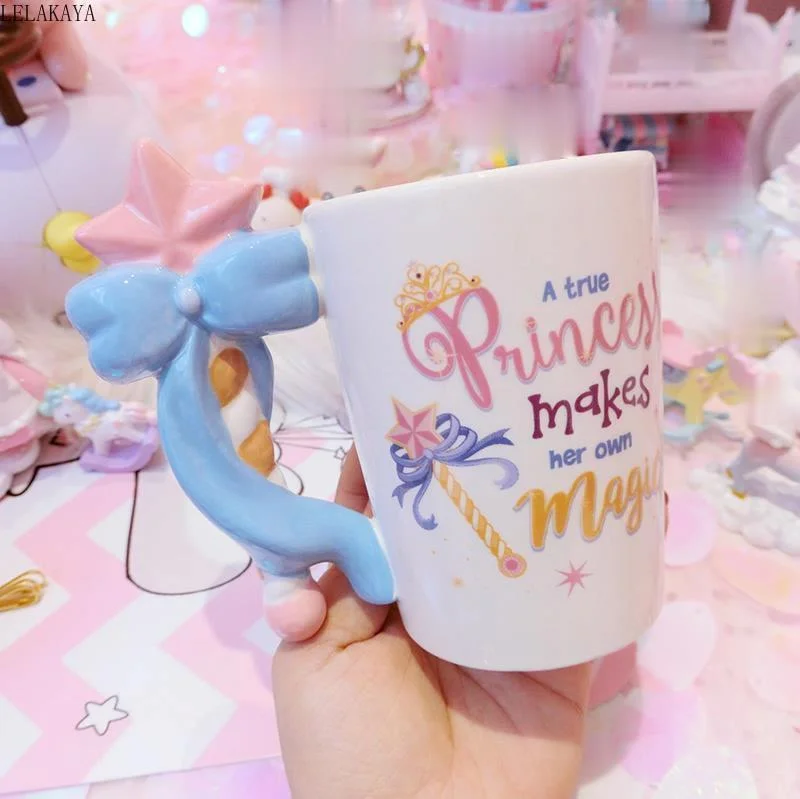 

Moon Fairy Princess Magic Wand Handle Mug Kawaii Cartoon Printed Ceramic Drinking Coffee Tea Milk Water Cup Drinkware New