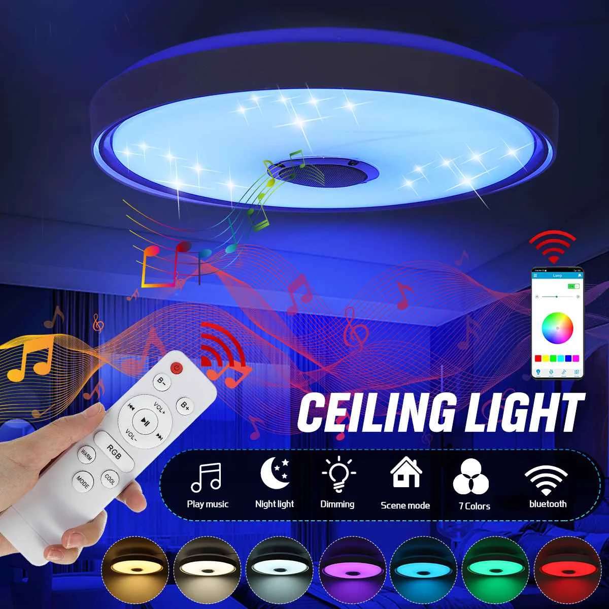 

40CM 36W/60W RGB LED Ceiling Light Dimmable bluetooth Speaker Smart APP Remote Control Music Ceiling Lamp for Livingroom Bedroom