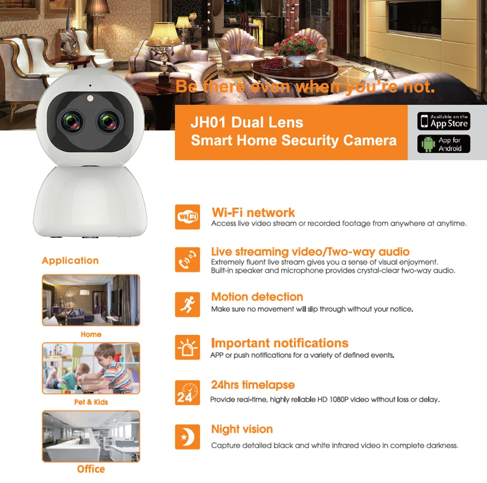 Jimi Двойной объектив дома Камера 1080P Крытый Wi-Fi IP Камера видеонаблюдения Системы с предупреждения о движении, Ночное видение, 2-Way Talk