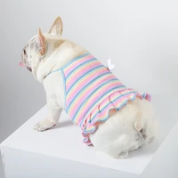 pet dog clothes bulldog corgi teddy camisole striped vest summer thin skirt