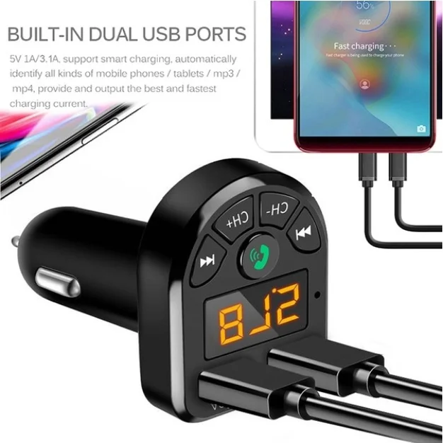 

Hot BTE5.0 FM Bluetooth Transmitter Car MP3 Modulator Player Wireless Handsfree Audio Receiver Dual USB Fast Charger 3.1A