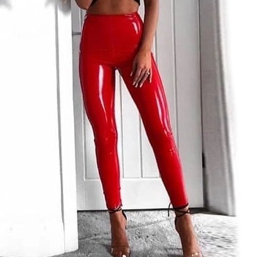 

Women PU Leather Legging Pants Skinny Elastic High Waist Lady Legging Slim Fitness Ankle Faux Leather Pants Sexy Leggins