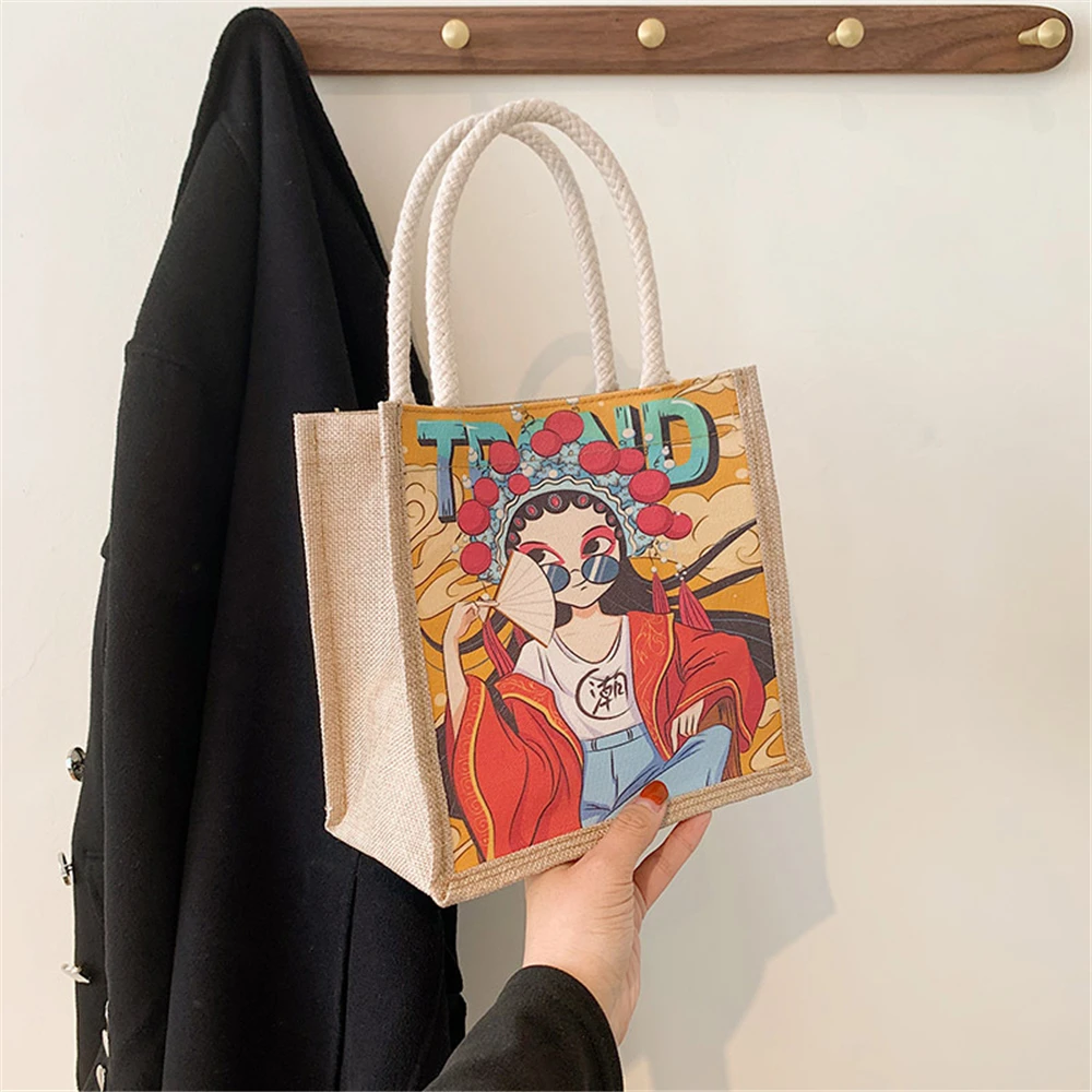 

Ladies Fashion Canvas Chinese Opera Printed Shoulder Handbag Leisure Shopping Travel Beach Bag Mobile Coin Purse For Women