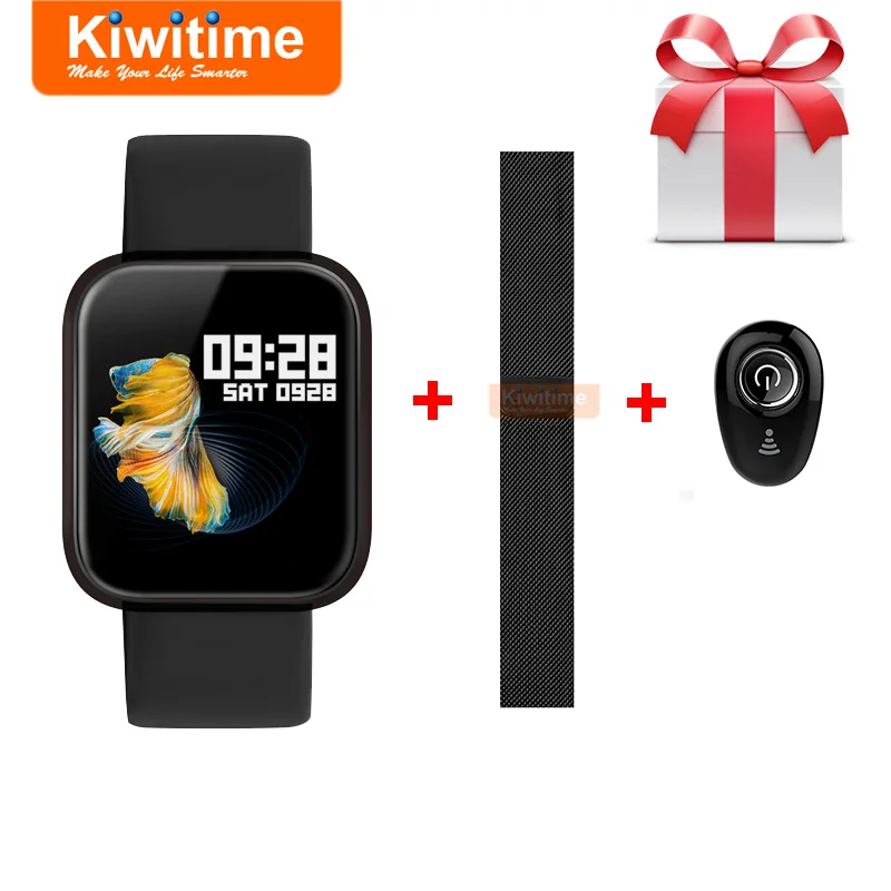 Black with Earphone KIWITIME Smart Watch P70 Sports Bracelet Fitness Heart Rate Blood Pressure Monitor Women Smartwatch for Apple iPhone iOS Android - Цвет: Black with Earphone